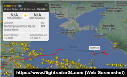 Маршрут полета американского разведывательного БПЛА RQ-4B Global Hawk с позывным FORTE12 над Черным морем 16 апреля 2024 года