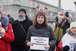 Вольга Кавалькова на акцыі 29 сьнежня ў Менску