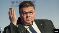 Poland -- Lithuanian Foreign Minister Linas Linkevicius speaks during a panel 'Keeping Europe Safe' in the context of the Wroclaw Global Forum 2016 in Wroclaw, June 2, 2016