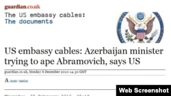 WikiLeks Baku ambassy cables Screen shot from Gaurdian