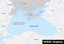 Иллюстрационная карта, на которой отмечены территориальные воды Украины и прилегающая зона