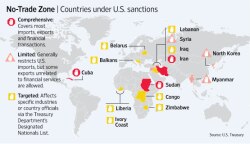 Сусьветная мапа санкцыяў Ураду ЗША, 2010 год