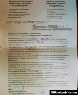 Сканаваны ліст з патрабаваньнем падатку, які надрукавала выданьне "Габрэйскі сьвет".