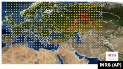 Фото Института радиологической защиты и ядерной безопасности, показывающее масштаб распространения рутения-106 в Европе